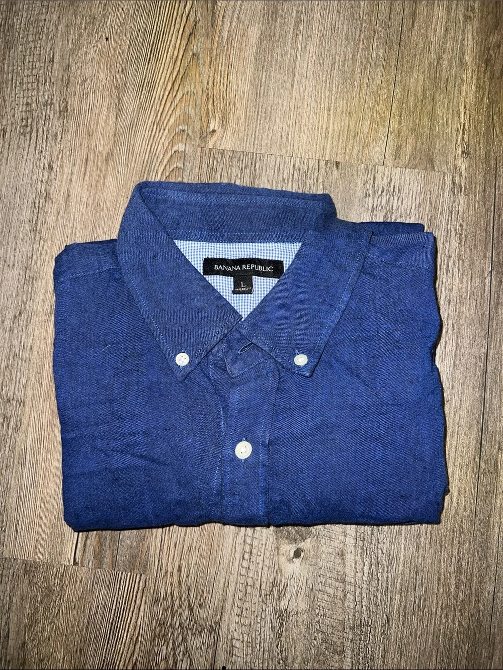 Banana Republic Men’s Blue Button-Down Linen Cotton blend Shirt L